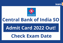 Central Bank of India SO Admit Card 2022 Out